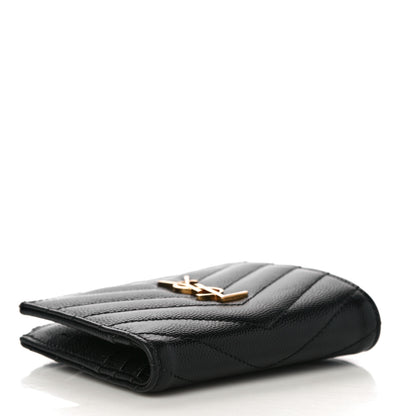 Saint Laurent Grain De Poudre Matelasse Chevron Monogram Zipped Card Case Black 3 of 9