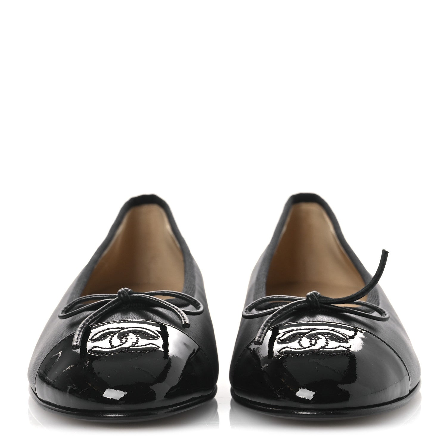 Chanel Lambskin Patent Cap Toe Ballerina Flats 38 Black 3 of 11