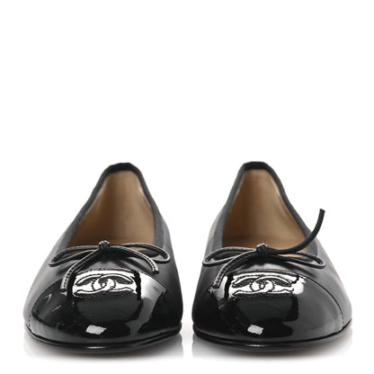 Chanel Lambskin Patent Cap Toe Ballerina Flats 38 Black 3 of 11