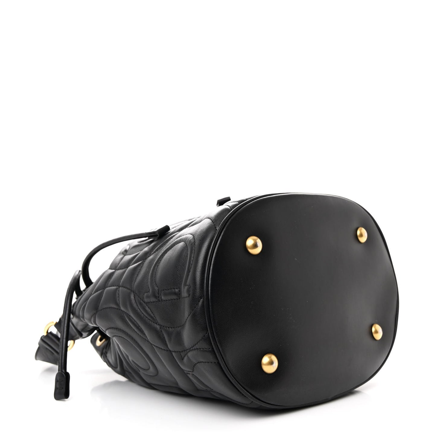 Calfskin Quilted Gancini Bucket Bag Black