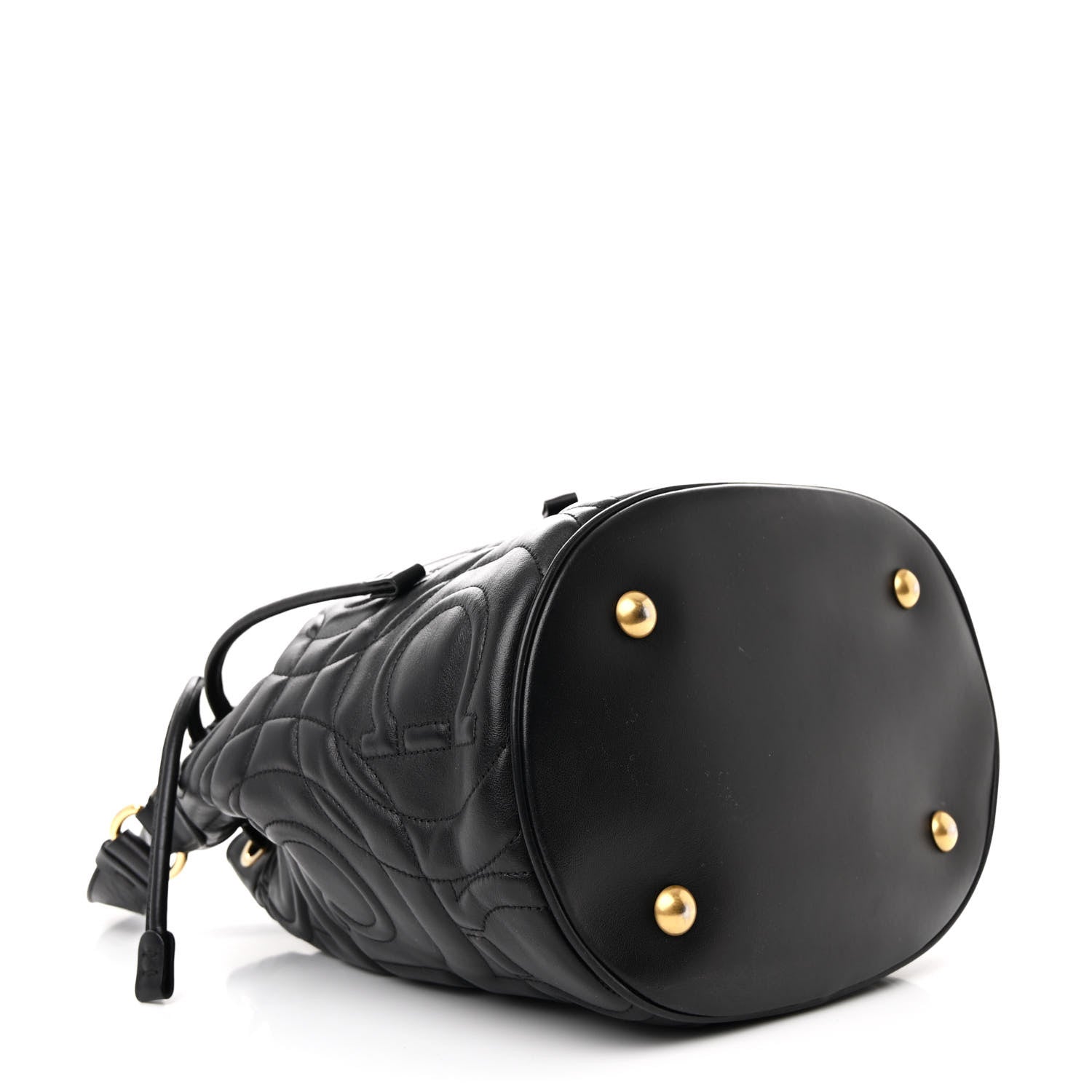 Salvatore Ferragamo Calfskin Quilted Gancini Bucket Bag Black 5 of 12