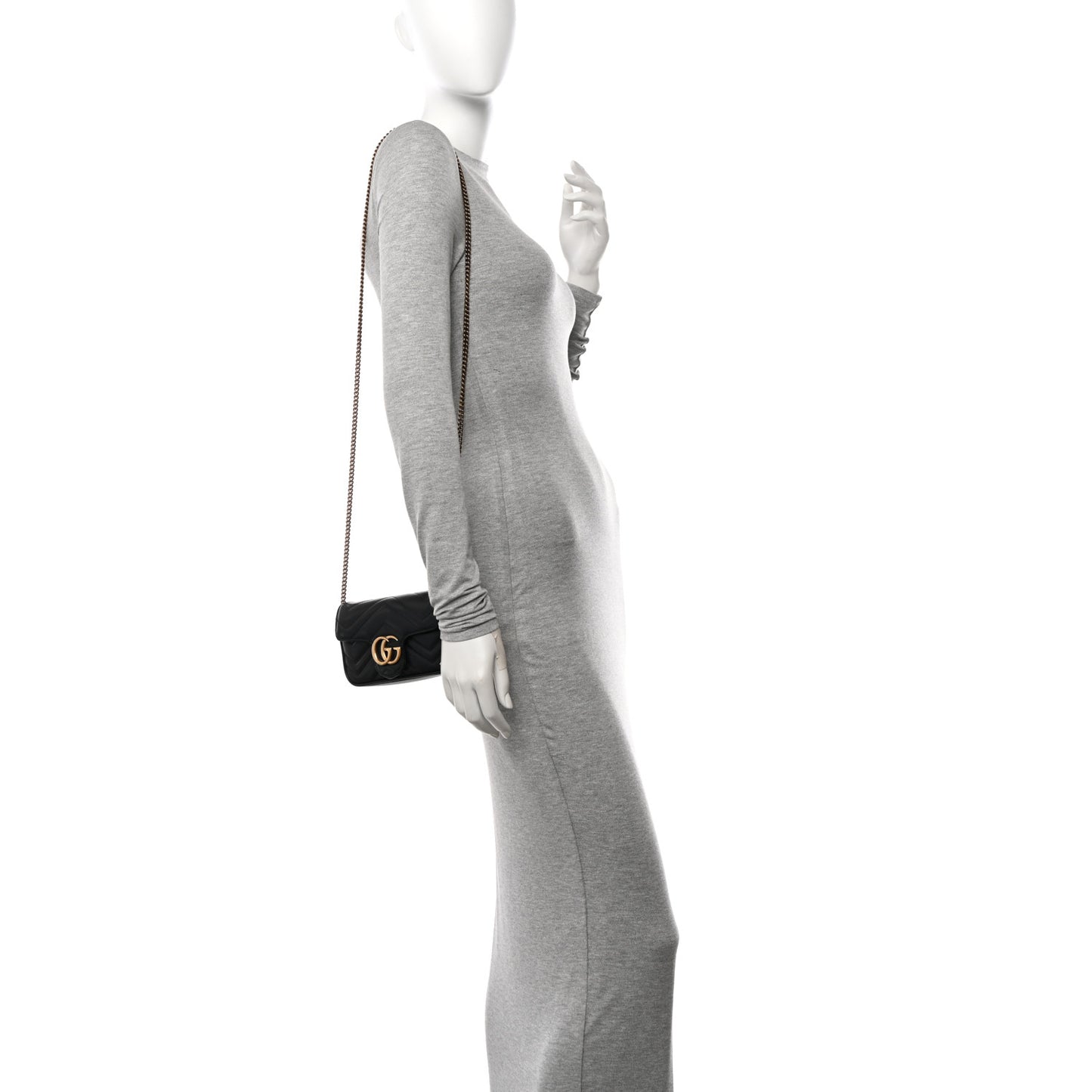 Calfskin Matelasse Super Mini GG Marmont Shoulder Bag Black