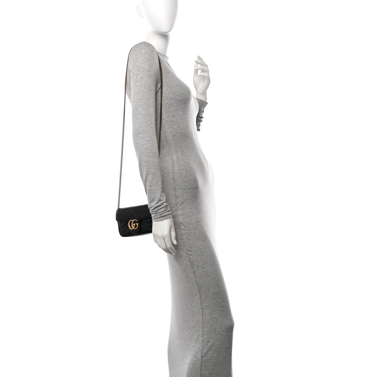 Gucci Calfskin Matelasse Super Mini GG Marmont Shoulder Bag Black 2 of 11