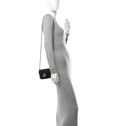 Gucci Calfskin Matelasse Super Mini GG Marmont Shoulder Bag Black 2 of 11
