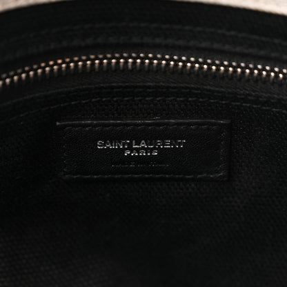 Saint Laurent Linen Calfskin Rive Gauche North South Tote White Black 6 of 10