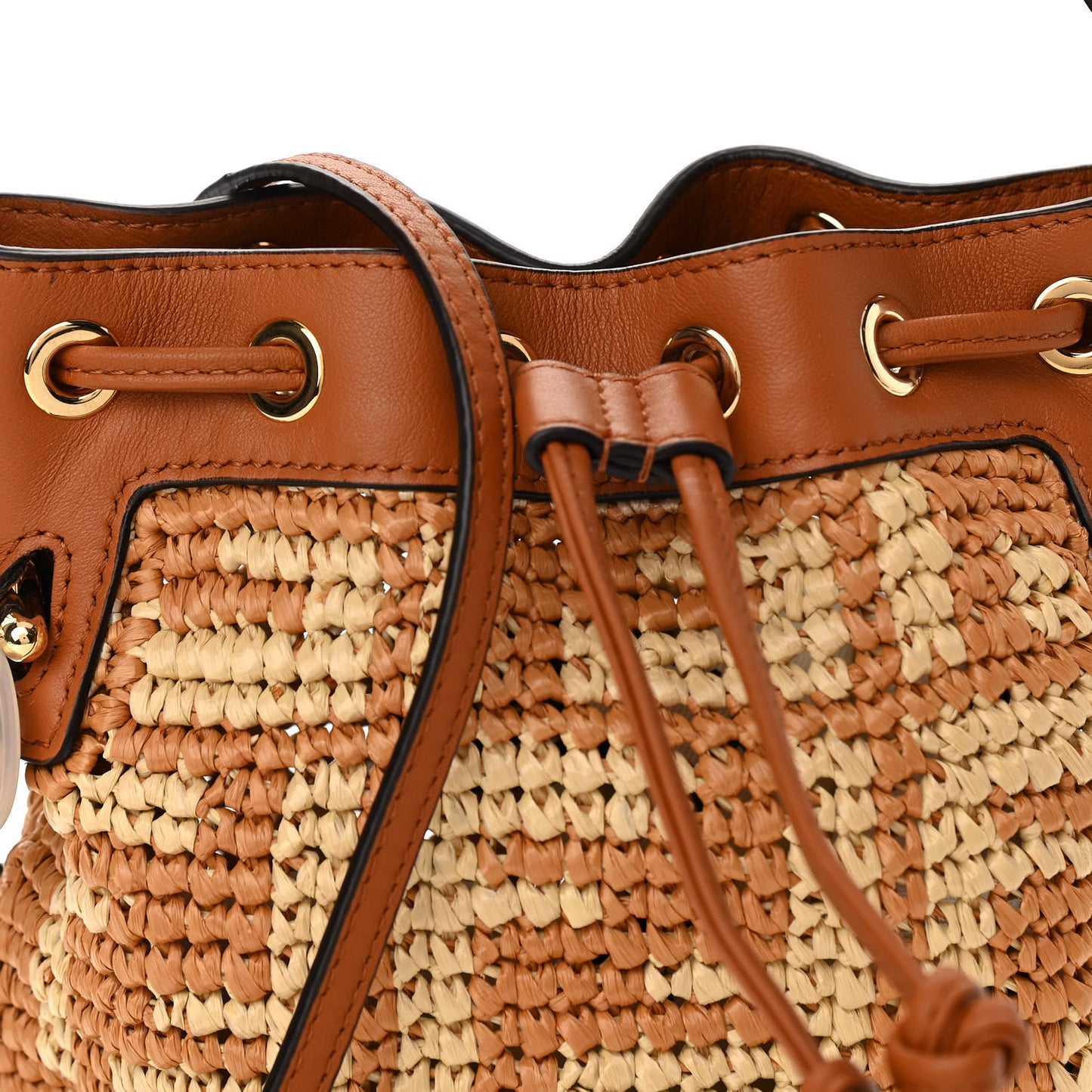 Raffia Vitello Seta F is Fendi FF Woven Mini Mon Tresor Bucket Bag Brick Natural