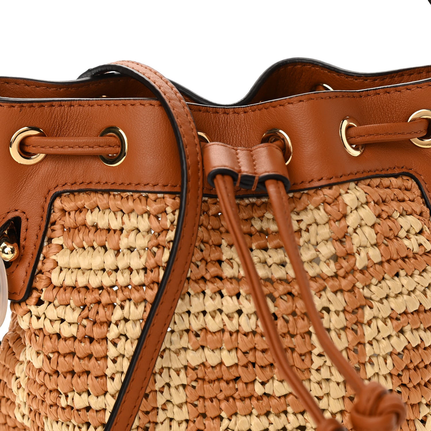 Fendi Raffia Vitello Seta F is Fendi FF Woven Mini Mon Tresor Bucket Bag Brick Natural 8 of 10