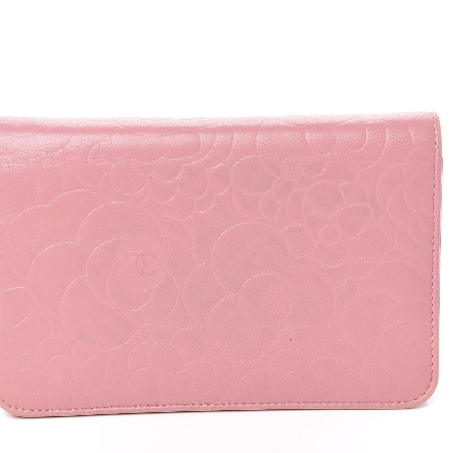 Lambskin Camellia Embossed Wallet On Chain WOC Pink