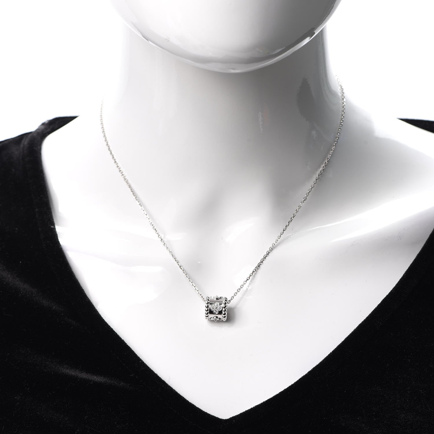 Van Cleef & Arpels 18K White Gold Diamond Small Perlee Clovers Pendant Necklace 2 of 10