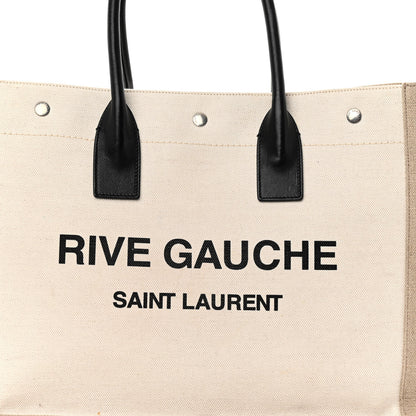 Saint Laurent Linen Calfskin Small Rive Gauche Tote Greggio Natural 7 of 11