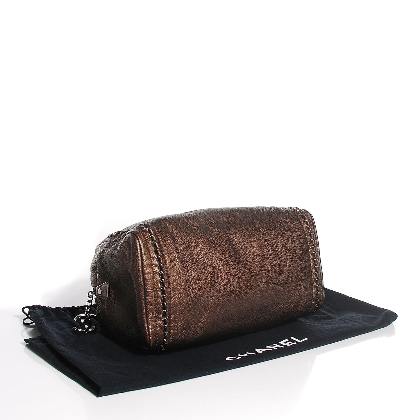 Metallic Deerskin Luxe Ligne Medium Bowler Tote Khaki