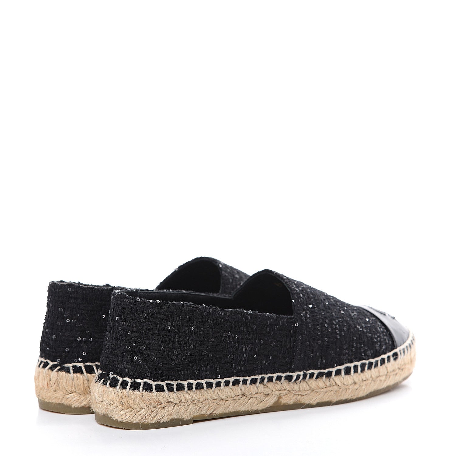 Chanel Tweed Patent Goatskin Sequin CC Espadrilles 37 Black 4 of 12