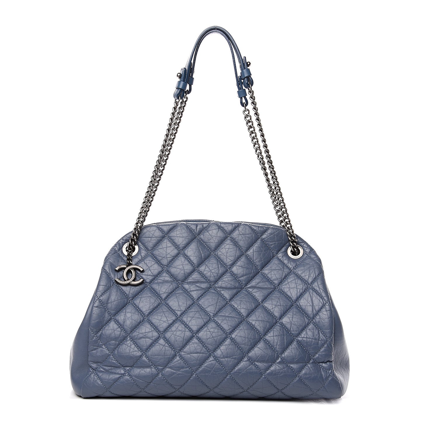 Distressed Lambskin Quilted Just Mademoiselle Bowling Bag Dark Blue