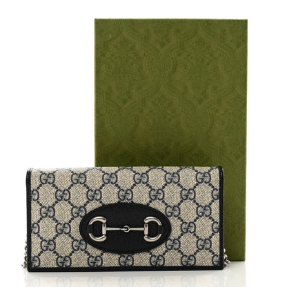 Gucci GG Supreme Monogram Azalea Calfskin Horsebit 1955 Wallet On Chain Beige Blue 9 of 9