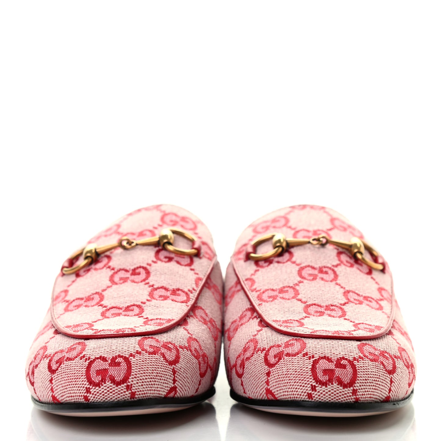 Canvas GG Monogram Horsebit Womens Princetown Slippers 36.5 Gardenia Hibiscus Red