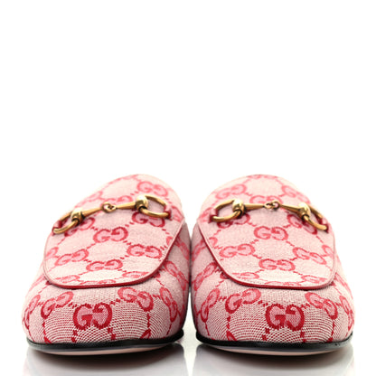 Gucci Canvas GG Monogram Horsebit Womens Princetown Slippers 36.5 Gardenia Hibiscus Red 2 of 7