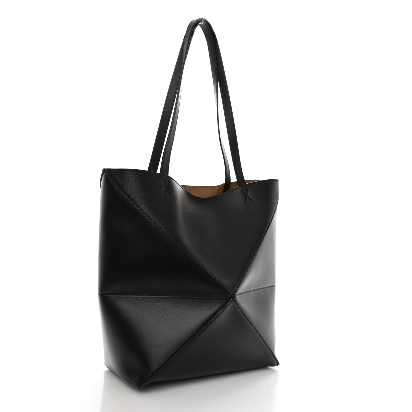Shiny Calfskin Medium Puzzle Fold Tote Black