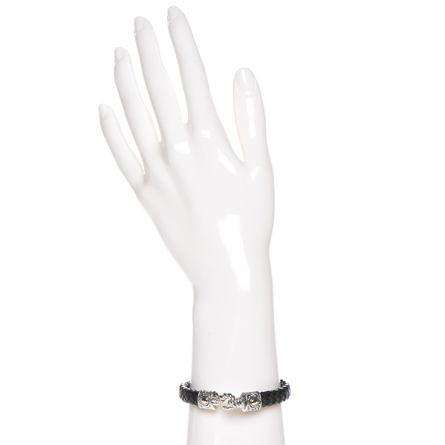 JAI Sterling Silver Woven Leather M Bracelet Black
