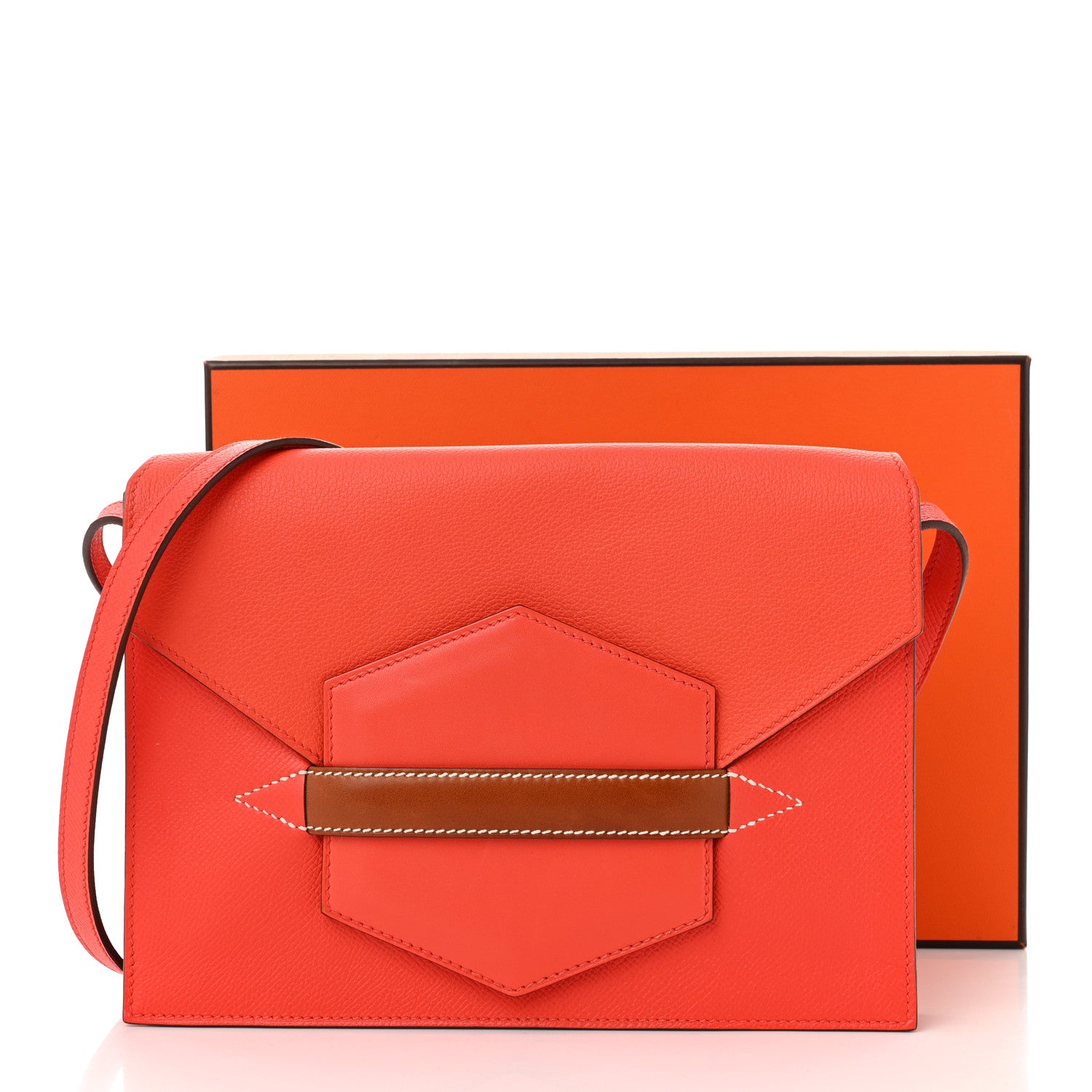 Hermes Epsom Evercolor Tadelakt Barenia Faco II Clutch Orange Poppy Fauve 11 of 11