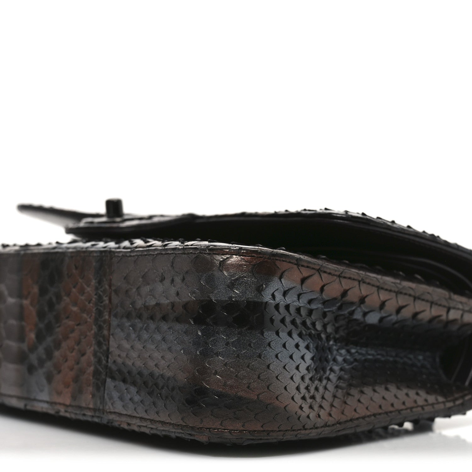 Chanel Metallic Snakeskin Medium Double Flap Black Grey Brown 9 of 10