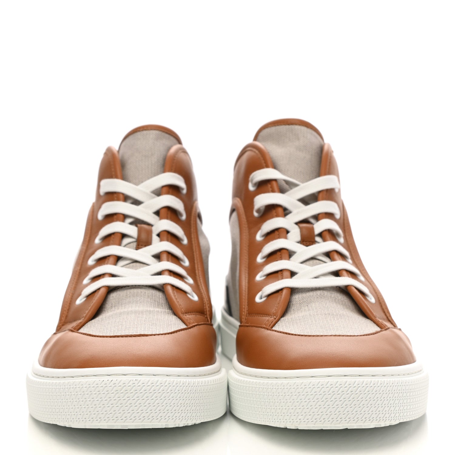Hermes H Canvas Calfskin Mens Enjoy High Top Sneakers 43 Prunoir Naturel 2 of 9