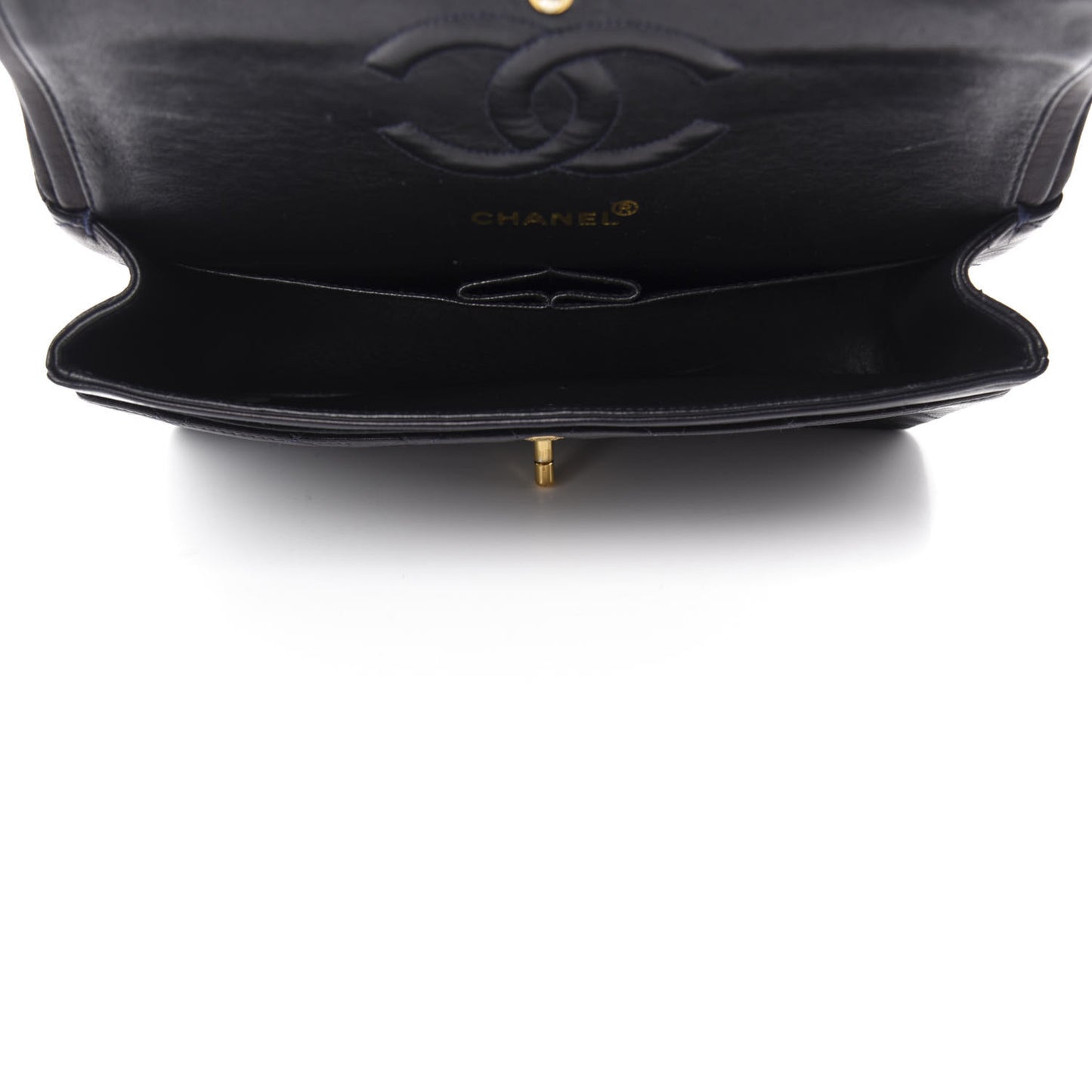Lambskin Quilted Medium Double Flap Navy