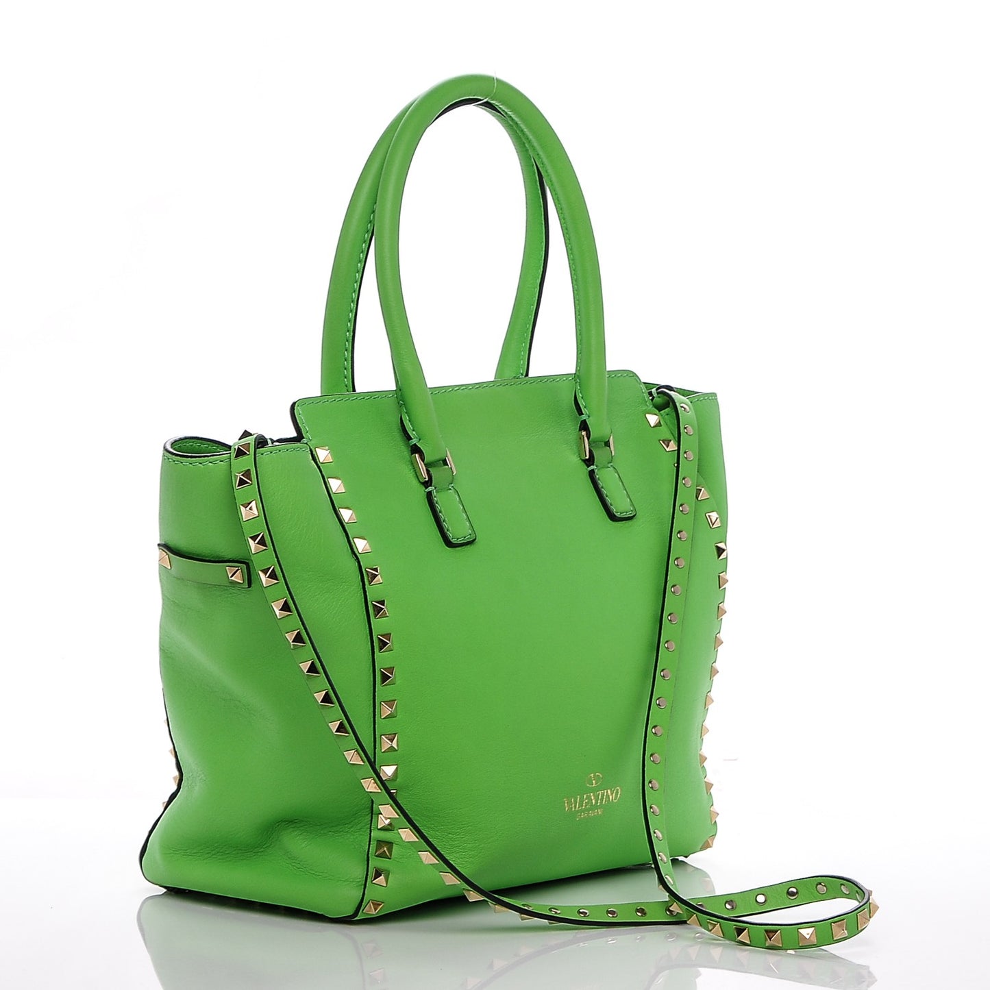 Vitello Rockstud Double Handle Tote Green Fluorescent