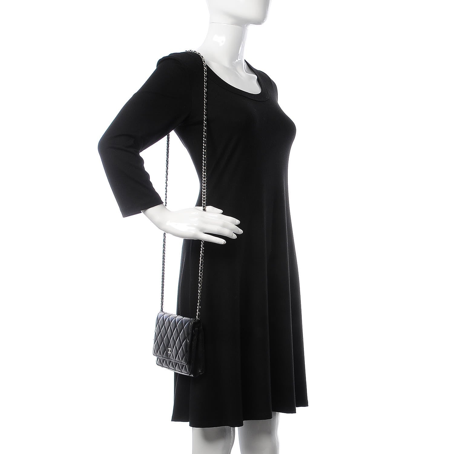 Chanel Lambskin Quilted Wallet On Chain WOC Black 2 of 9