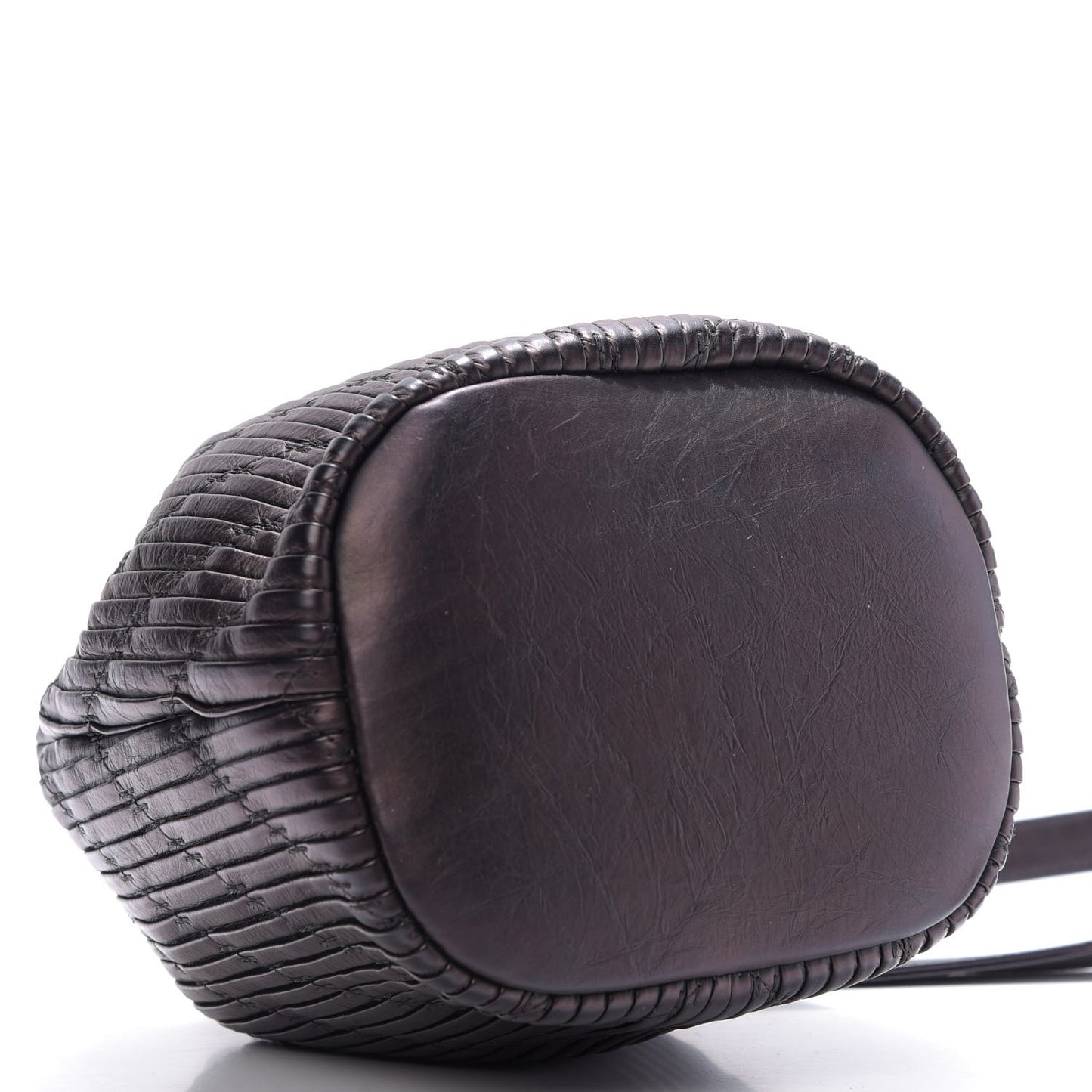 Iridescent Crumpled Calfskin Coco Pleats Small Drawstring Bag Black