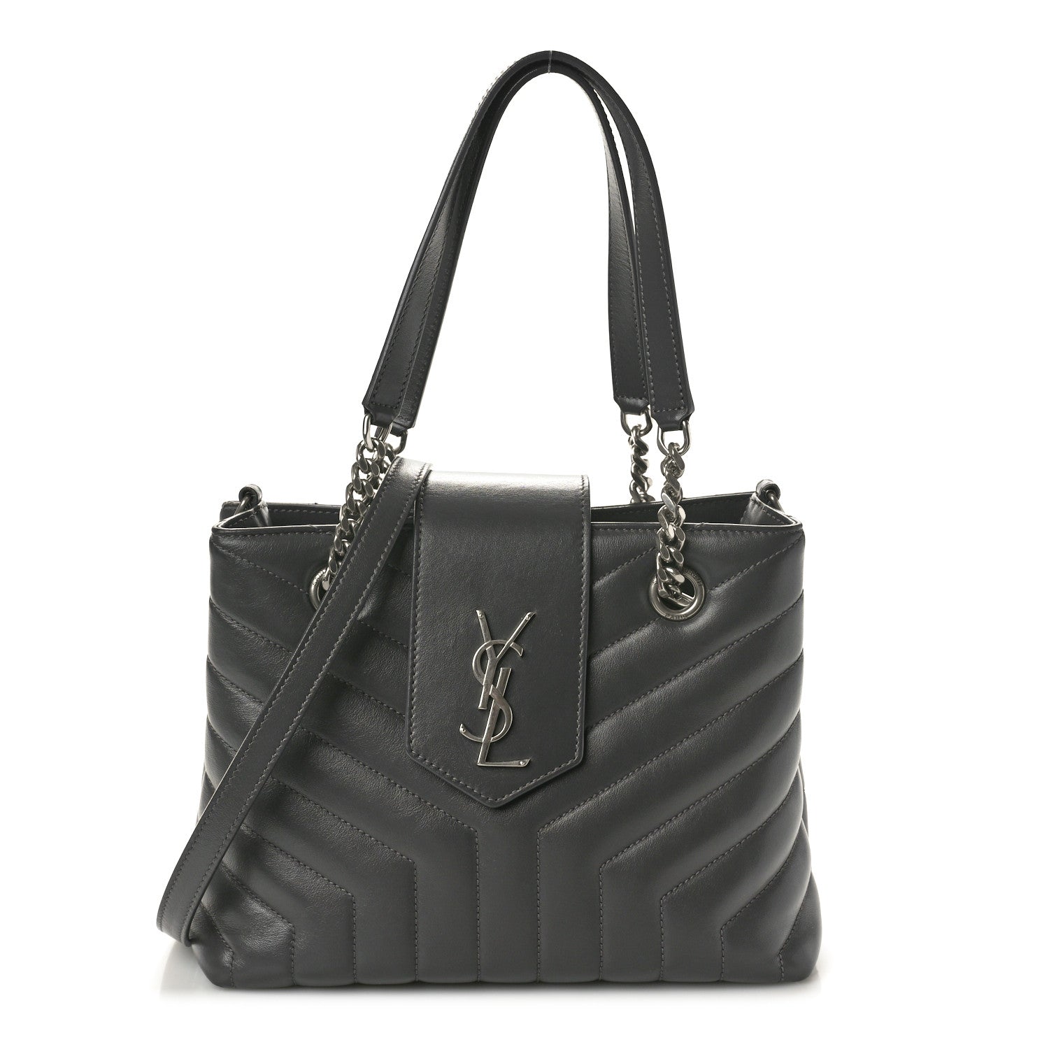 Saint Laurent Calfskin Y Quilted Monogram Small Loulou Shopper Grey 1 of 12