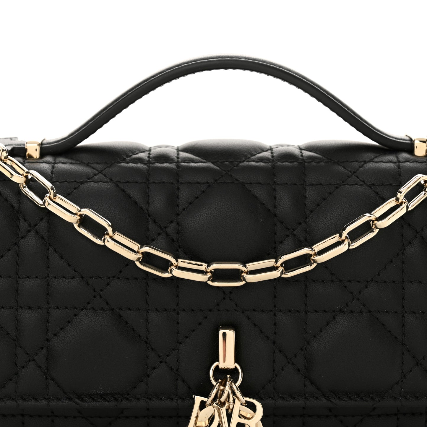 Lambskin Lady Dior Top Handle Clutch Black