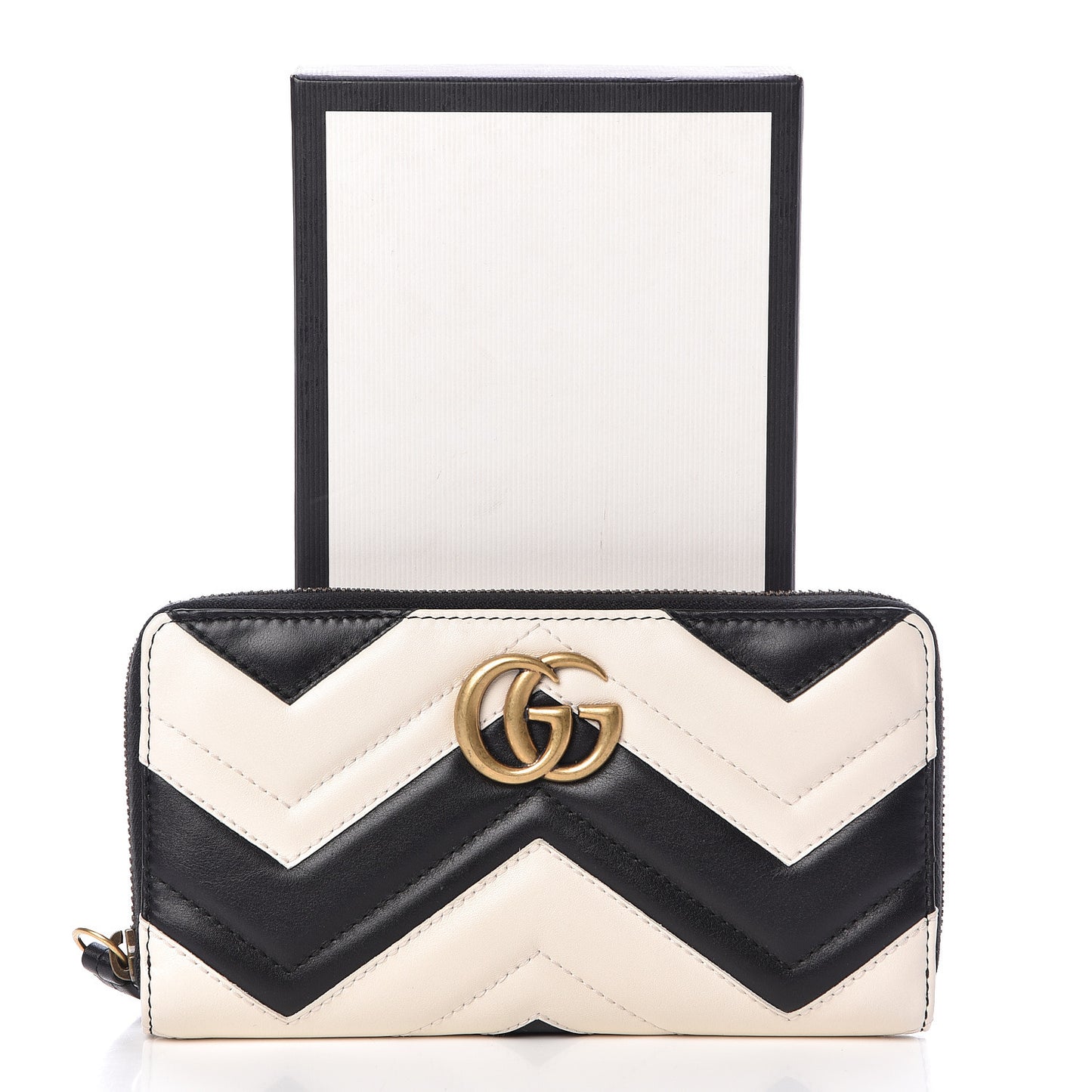 Calfskin Matelasse GG Marmont Zip Around Wallet Black White