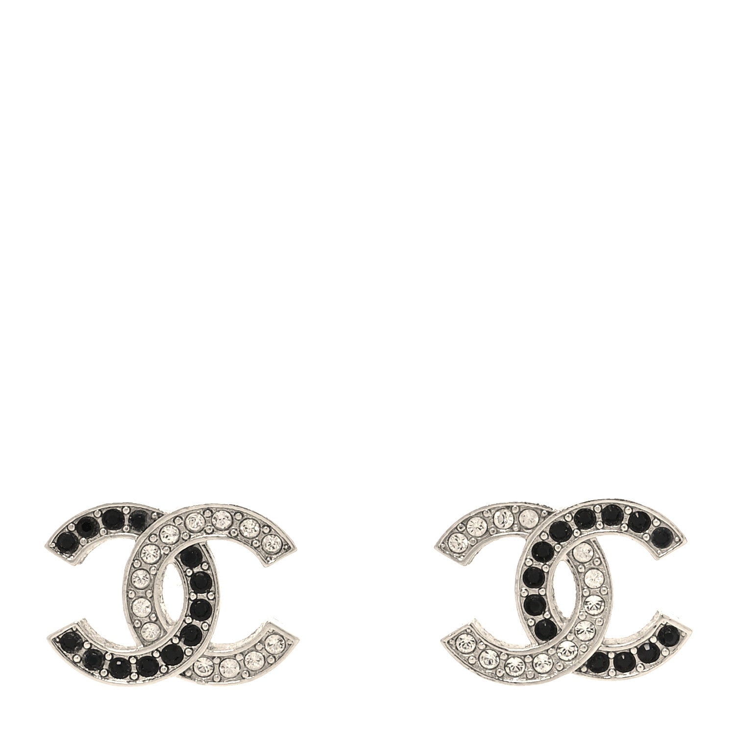 Chanel Crystal CC Earrings Silver Black 1 of 5