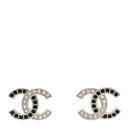 Chanel Crystal CC Earrings Silver Black 1 of 5