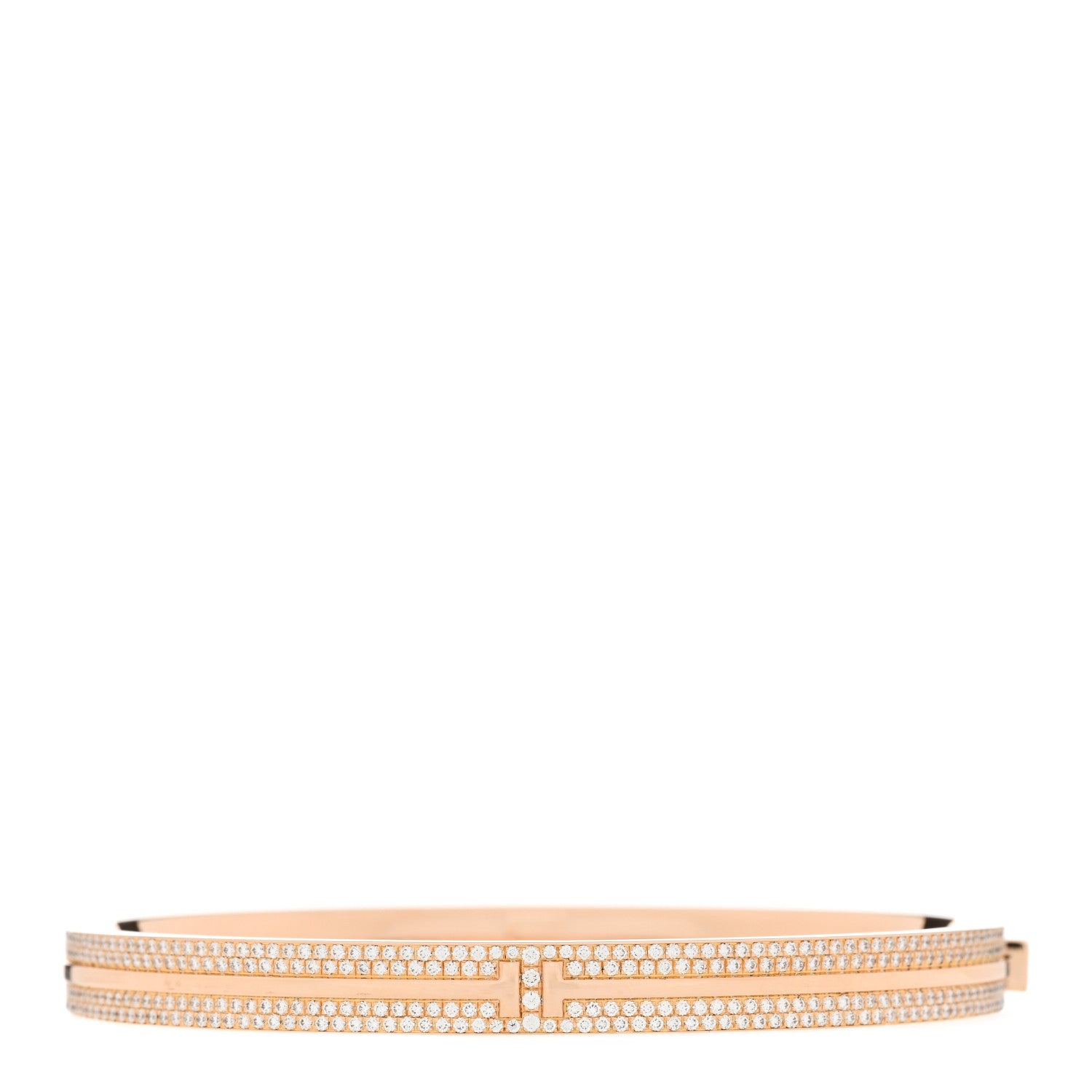 Tiffany 18K Rose Gold Diamond T Hinged Pave Bracelet 1 of 4