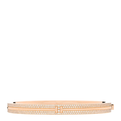 Tiffany 18K Rose Gold Diamond T Hinged Pave Bracelet 1 of 4