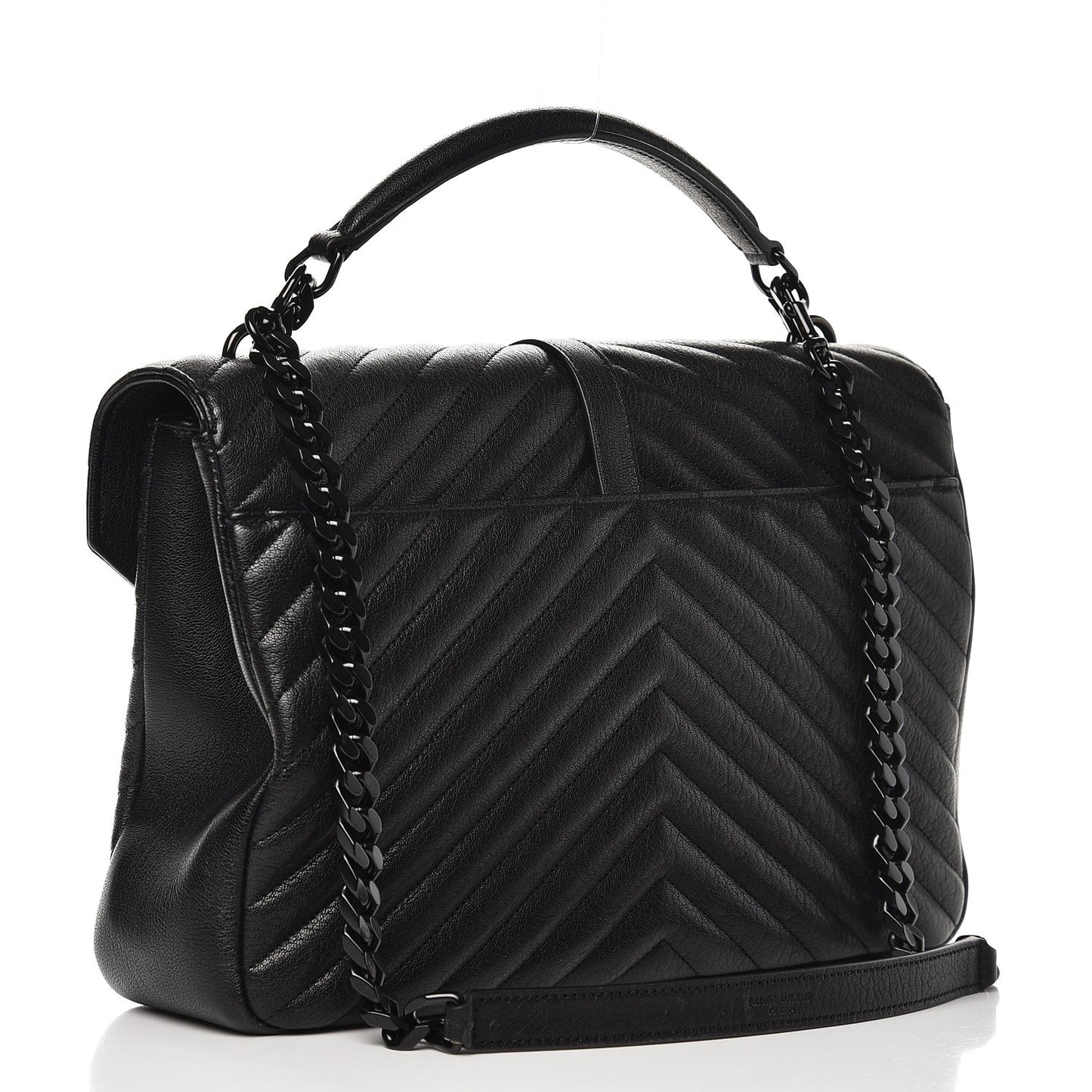 Sheepskin Matelasse Chevron Monogram Large College Satchel Black