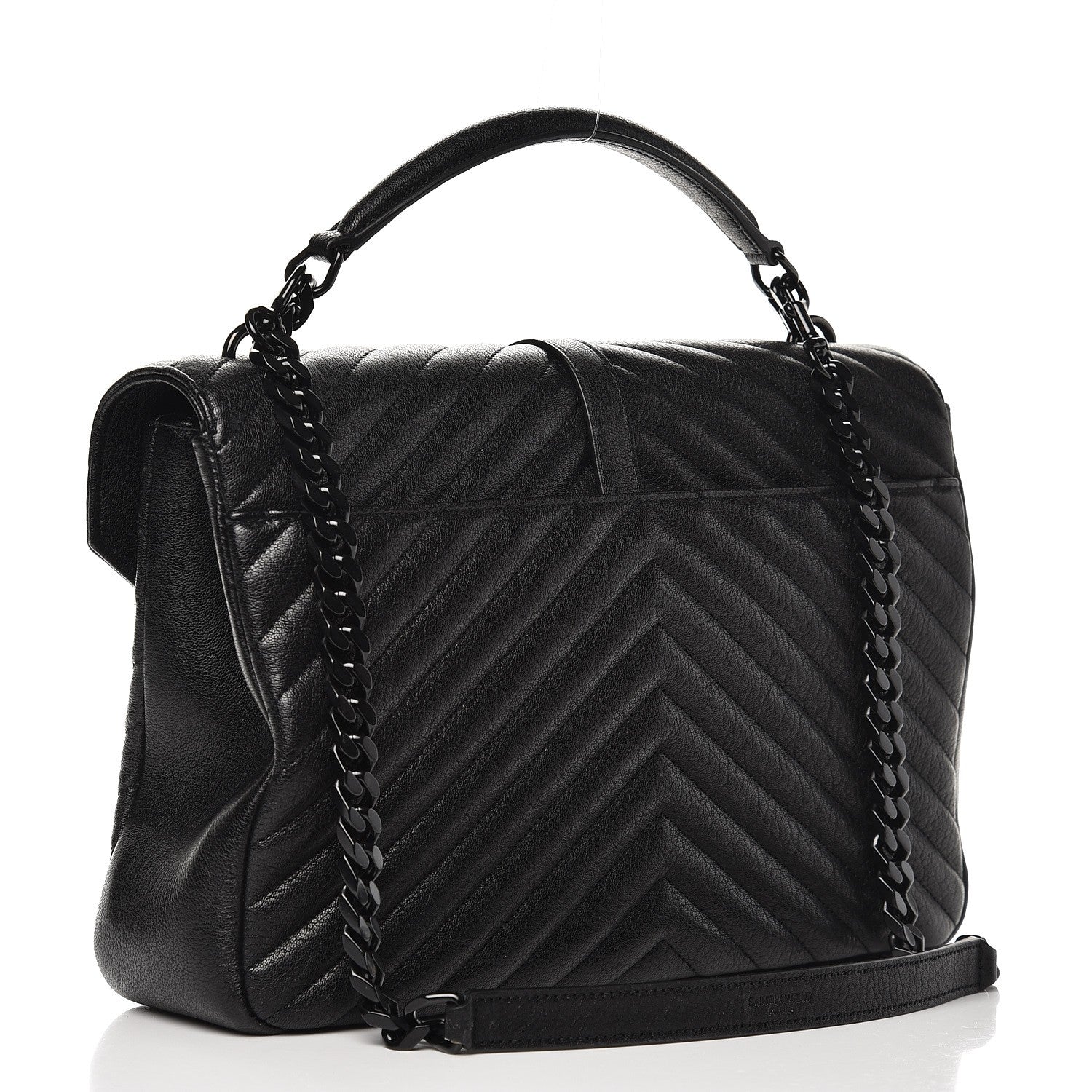 Saint Laurent Sheepskin Matelasse Chevron Monogram Large College Satchel Black 4 of 9