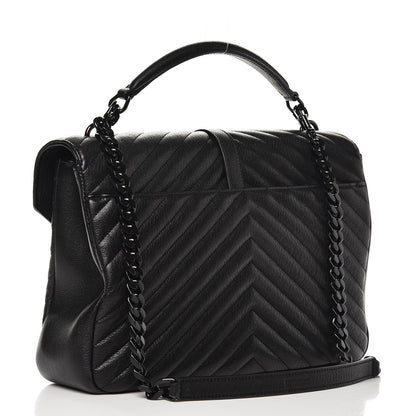 Saint Laurent Sheepskin Matelasse Chevron Monogram Large College Satchel Black 4 of 9