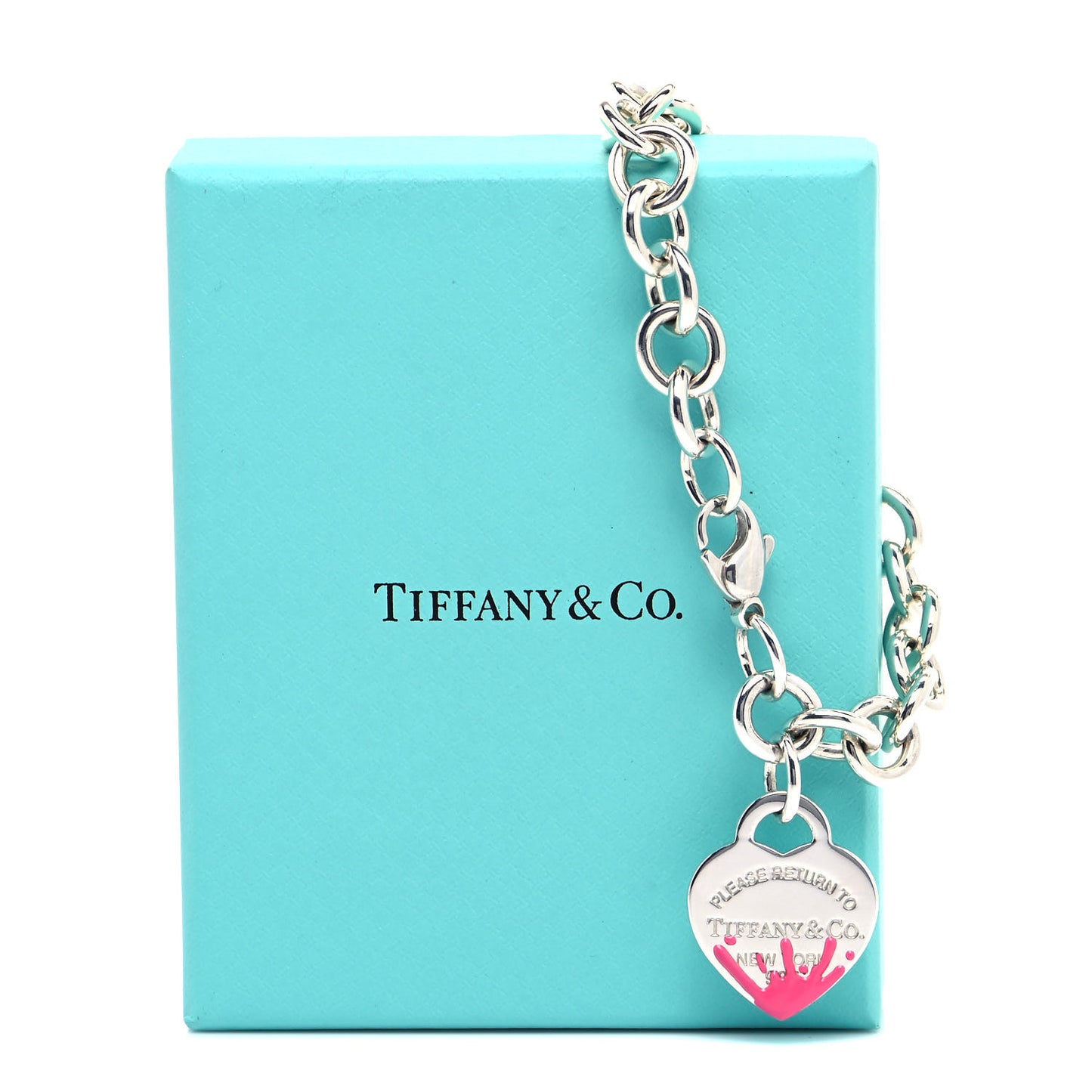 Sterling Silver Enamel Return to Tiffany Color Splash Heart Tag Bracelet Pink
