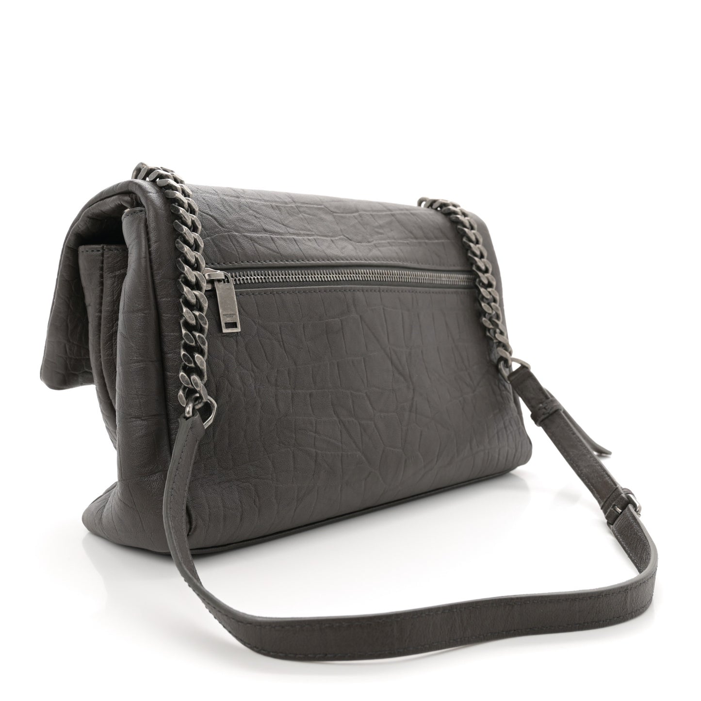 Calfskin Crocodile Embossed West Hollywood Monogram Fold-Over Dark Brown