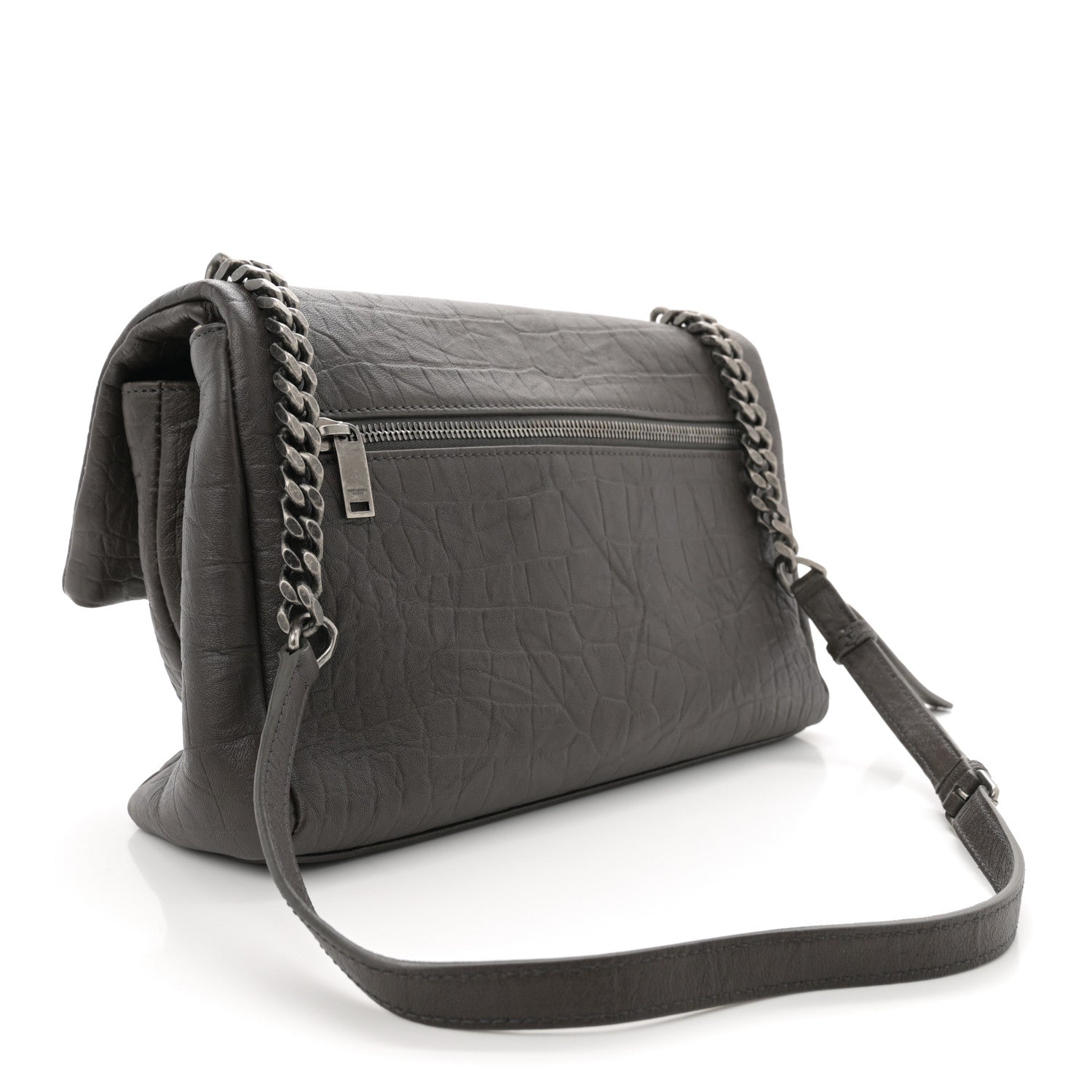 Saint Laurent Calfskin Crocodile Embossed West Hollywood Monogram Fold-Over Dark Brown 3 of 11