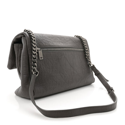Saint Laurent Calfskin Crocodile Embossed West Hollywood Monogram Fold-Over Dark Brown 3 of 11