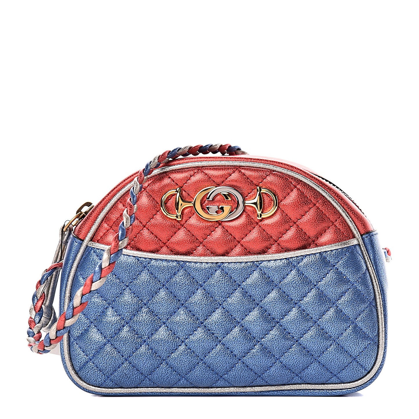 Laminated Nappa Trapuntata Mini Zumi Dome Shoulder Bag Rosso Marine Argento