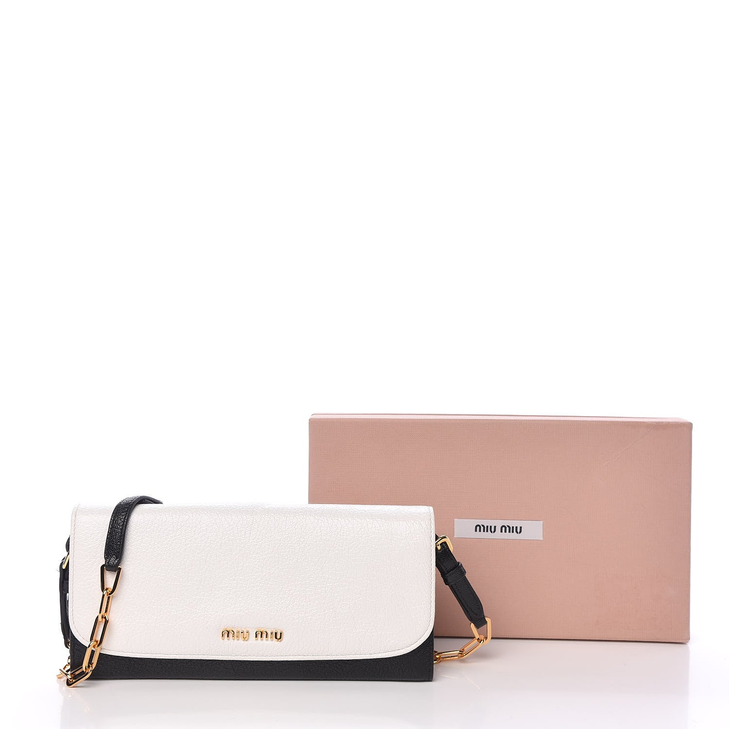 Miu Miu Goatskin Madras Bi-Color Wallet On Chain Black White 11 of 11