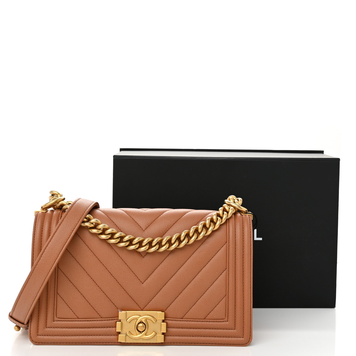 Chanel Caviar Chevron Quilted Medium Boy Flap Brown 11 of 11