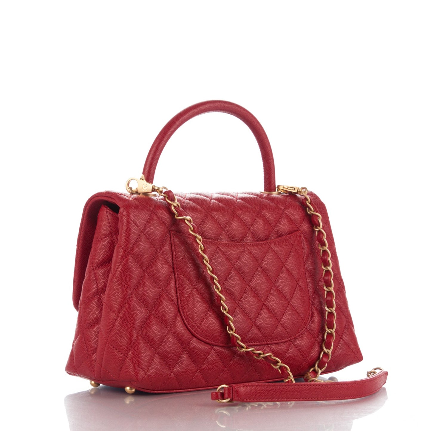 Caviar Quilted Small Coco Handle Flap Red