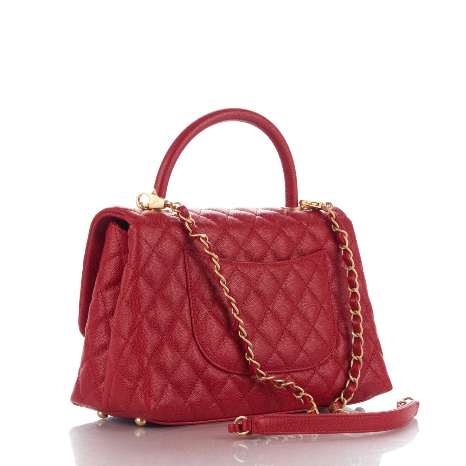 Chanel Caviar Quilted Small Coco Handle Flap Red 3 of 8