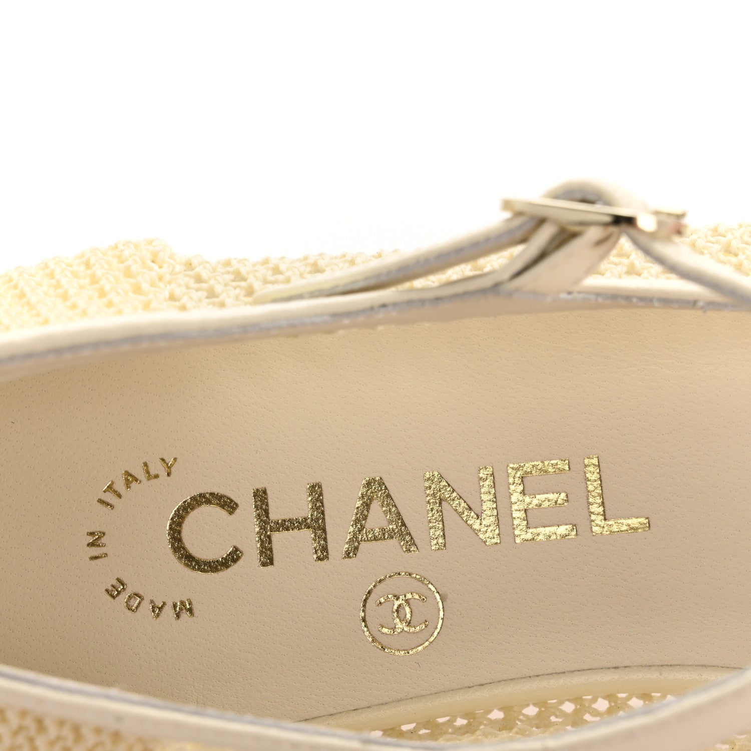 Chanel Crochet Lambskin Cap Toe Mary Jane Flats 38 Natural Beige Black 8 of 9