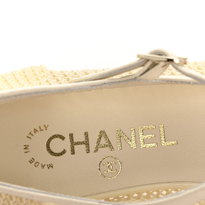 Chanel Crochet Lambskin Cap Toe Mary Jane Flats 38 Natural Beige Black 8 of 9